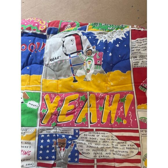 Astro Bears kids comforter Vtg Little Bear Astronauts Space Puppy USA Flags Twin - Picture 3 of 16